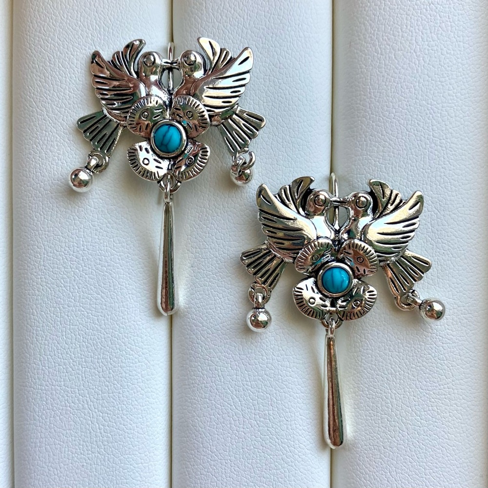 Silver and Turquoise birds Earrings